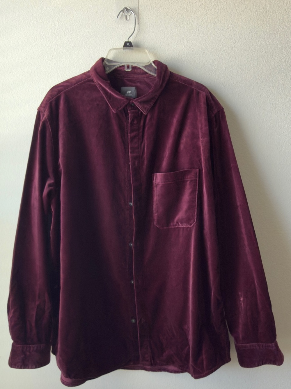 H&M Men’s Burgundy Velvet Button-Down Shirt